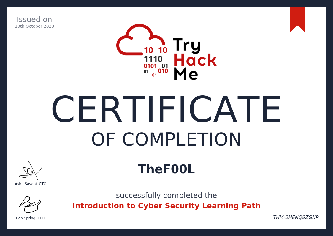 TryHackMe Introduction to Cyber Security
